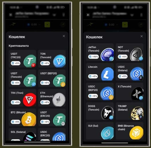 Пополнение счета в криптовалюте на сайте JetTon Games Casino